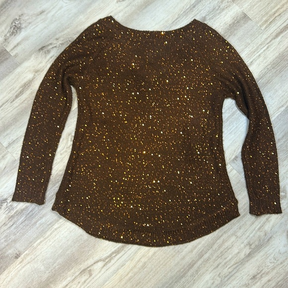 Soft Surroundings Brown Sequin Embellished Shimmer Knit V-Neck LS Tunic Sweater - Picture 7 of 9